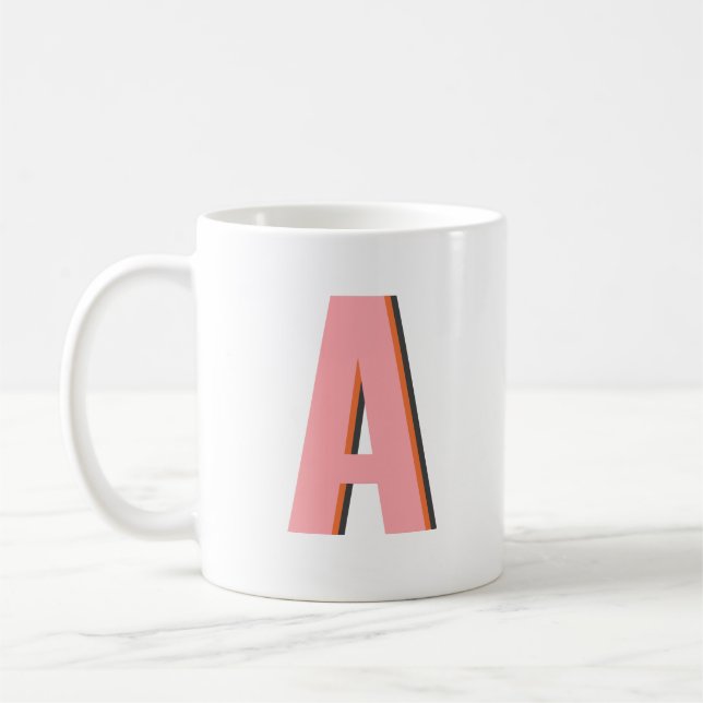Rosa och orange retro typografi monogram initial kaffemugg (Vänster)