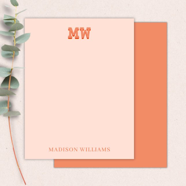 Rosa och Orange Retro Typography Monogram Initial Anteckningskort (Pink and Orange Retro Typography Monogram Initial Note Card)