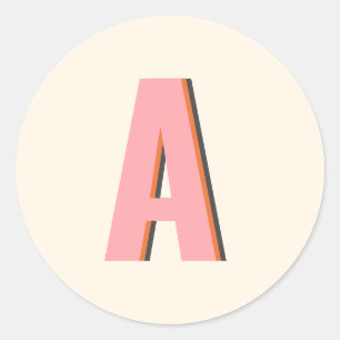 Rosa och Orange Retro Typography Monogram Initial Runt Klistermärke