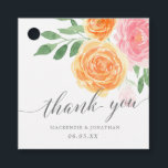Rosa och Orange Ro Bröllop Tack Gåvor Etiketter<br><div class="desc">Ett modernt bröllop-tack är att du föredrar tagg med rosa och orange vattenfärgen ro och grönt löv. "Tack" finns i gråttets moderna calligraphy stil-teckensnitt. Anpassa med namn och bröllop-datumet. Matchande objekt är tillgängliga.</div>