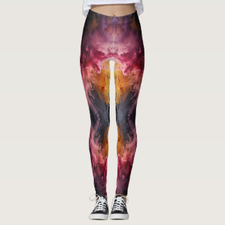 Rosa och Orange Rökexplosion Leggings