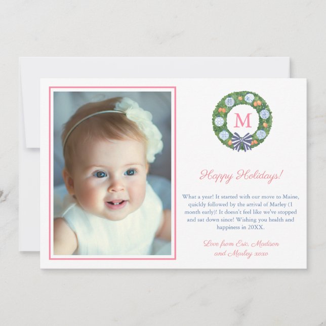 Rosa och orange snygga krukor av buxbom Ginger Jar Julkort (Framsida)