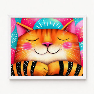 Rosa och orange sömnig tabbymålning av katt poster