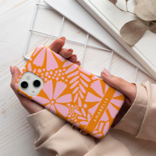 Rosa och Orange Tropical Flowers Monogram