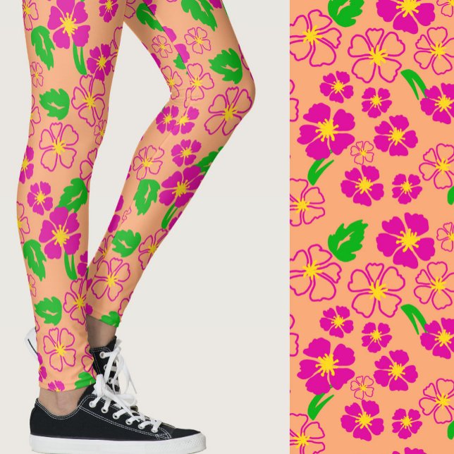 Rosa och orange tropiska blommor mönstrade leggings (Skapare uppladdad)