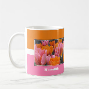 Rosa och Orange Tulips-kaffe Mugg