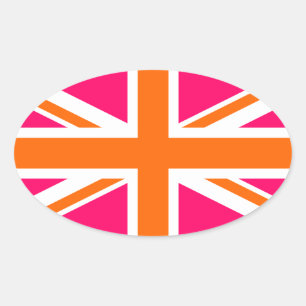 Rosa och orange Union Jack Ovalt Klistermärke