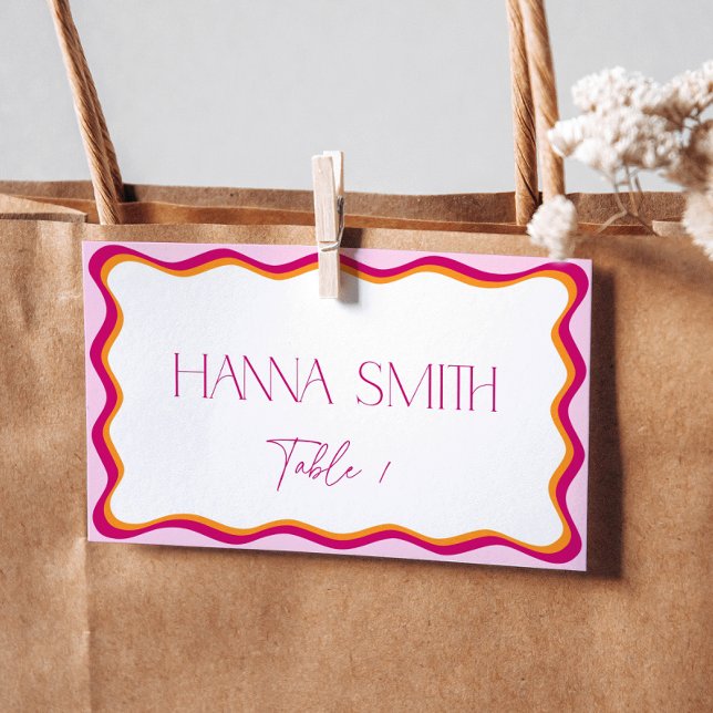 Rosa och orange vågig kant sittplatser placeringskort (Skapare uppladdad)