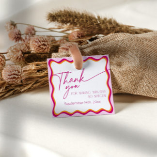 Rosa och Orange Vågigt Gräns Tack Gåvor Etiketter
