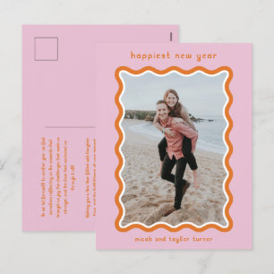 Rosa och Orange Vågigt Ram det nyaste året Helg Vykort
