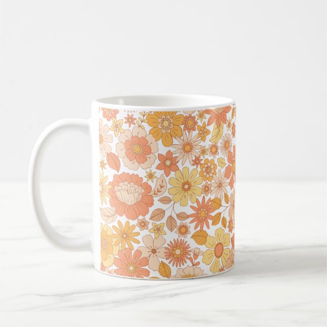 rosa och orange vår blommor mönster kaffemugg (Vänster)