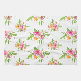 Rosa och orange vattenfärgblommigtkökshandduk kökshandduk