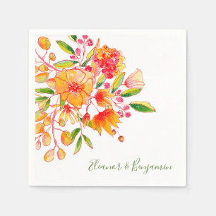 Rosa och Orange Vattenfärgen Blommigt Personligt b Pappersservett