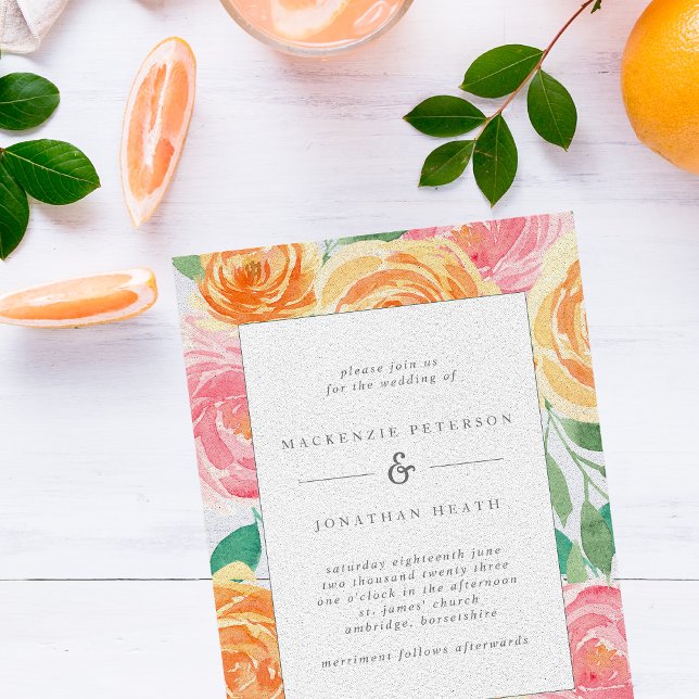 Rosa och Orange Vattenfärgen Ro sommaren Bröllop Inbjudningar (Skapare uppladdad)