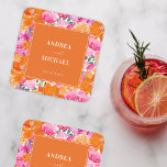 Rosa och Orange Vattenfärgsfärgad Blommigt, sommar Underlägg Papper Kvadrat<br><div class="desc">Dessa eleganter pappra underlägg,  som innehåller blommigt och anpassningsbar om rosa och orange,  skulle göra ett underbart tillägg till bröllop i firande. Lägg enkelt till dina egna uppgifter genom att klicka på alternativet "anpassa".</div>