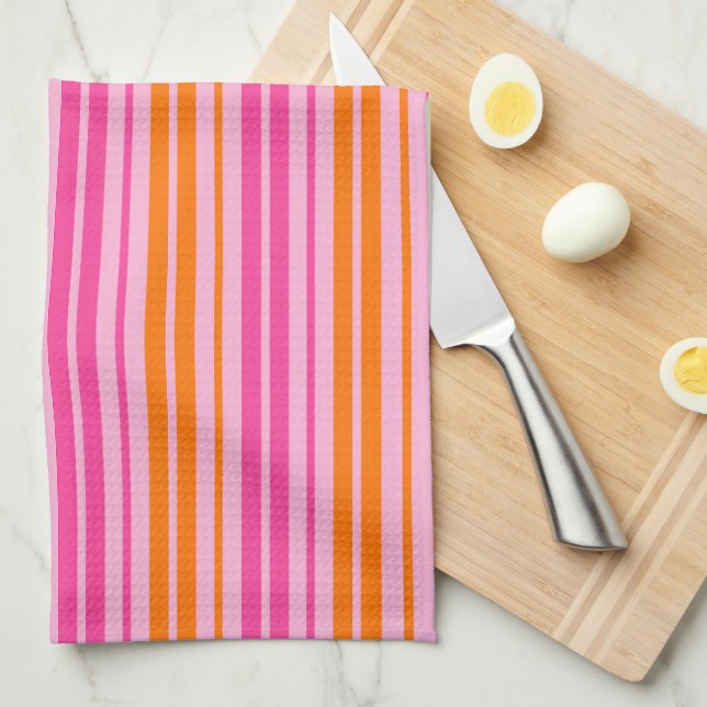  Rosa och orange vertikala randiga design   Kökshandduk (Vikt i Fjärdedel)