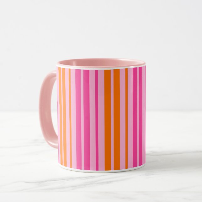  Rosa och orange vertikala randiga design   Mugg (Framsida vänster)