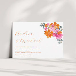 Rosa och Orange Vibrant Blommigt QR-kod Foto Bröll Inbjudningar