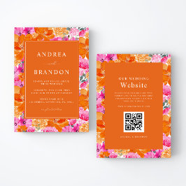 Rosa och Orange | Vibrant Garden | QR-kod Bröllop Inbjudningar