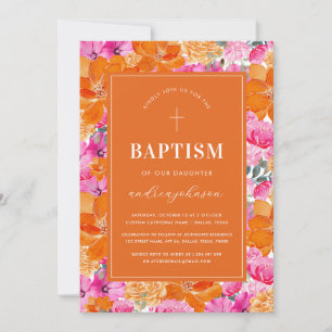 Rosa och Orange Vibrant Sommar Garden Kor Baptism Inbjudningar
