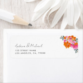 Rosa och Orange Vibrant Summer Bloom Blommigt Bröl Returadress Etikett
