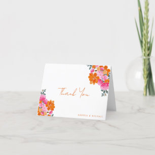 Rosa och Orange Vibrant Summer Garden Bloom Bröllo Tack Kort
