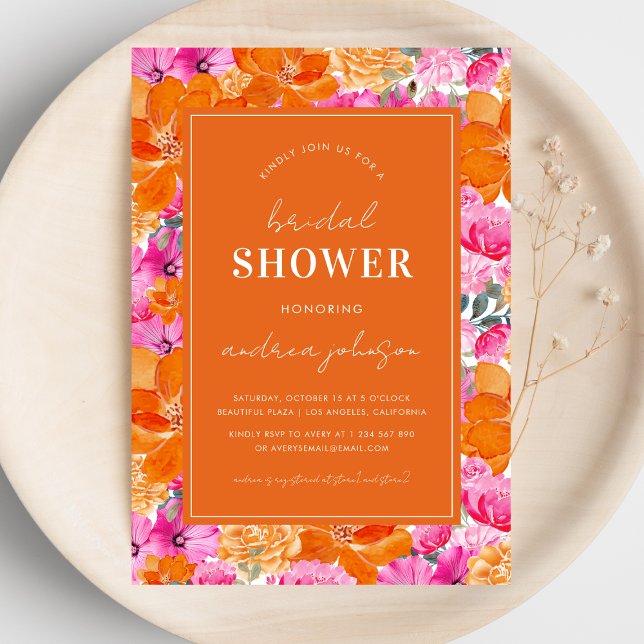 Rosa och Orange Vibrant Summer Garden Möhippa Inbjudningar (Skapare uppladdad)