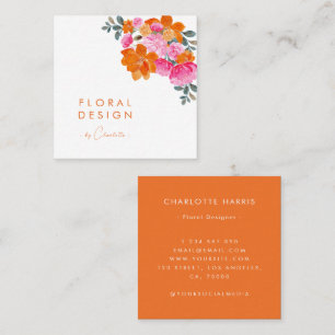 Rosa och Orange Vibrant Watercolor Blommigt Design Fyrkantigt Visitkort
