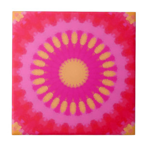Rosa och Orange Watercolor Mandala Kakelplatta