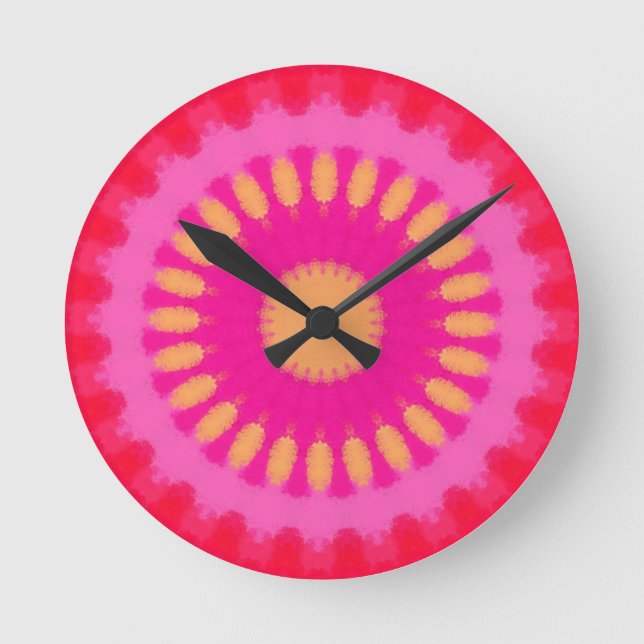 Rosa och Orange Watercolor Mandala  Rund Klocka (Framsida)