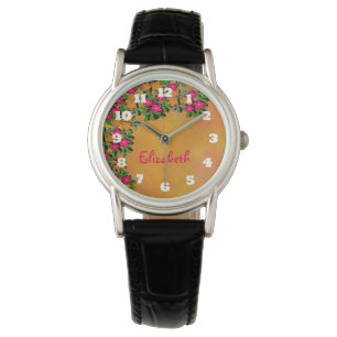 Rosa och Orange Wildblommor Personlig Armbandsur