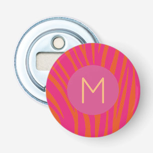 Rosa och Orange Zebra ränder Modern Monogram Flasköppnare