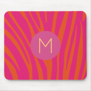 Rosa och Orange Zebra ränder Modern Monogram Musmatta