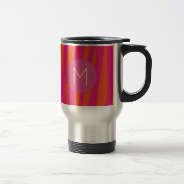 Rosa och Orange Zebra ränder Modern Monogram Resemugg (Höger)