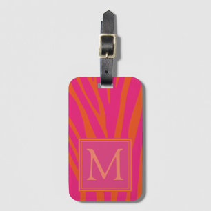 Rosa och Orange Zebra ränder Monogram Bagagebricka