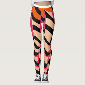 Rosa och orangea rutiga mönsterleggings: Djärva Leggings