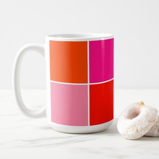 Rosa och orangea rutor kaffemugg (Med munk)