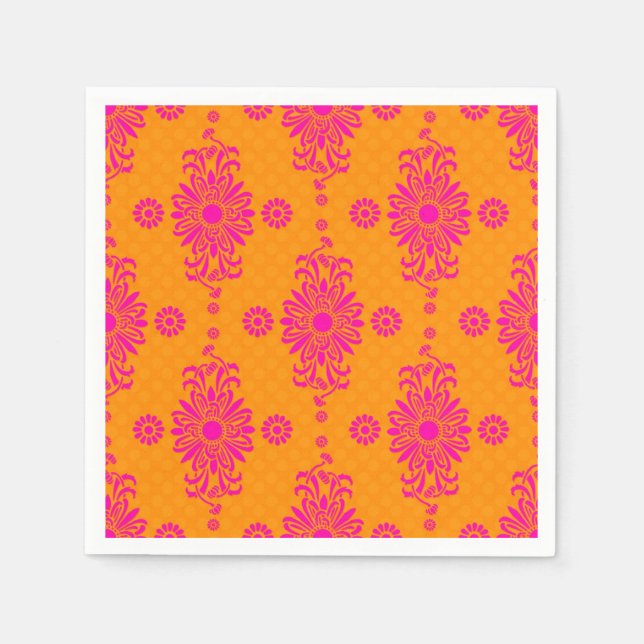 Rosa och orangea tusenskönor blomster Mönster Papp Pappersservett (Framsidan)