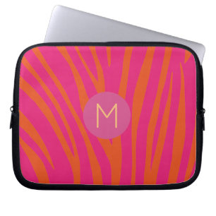 Rosa och orangea zebraränder Modernt monogram Laptop Fodral