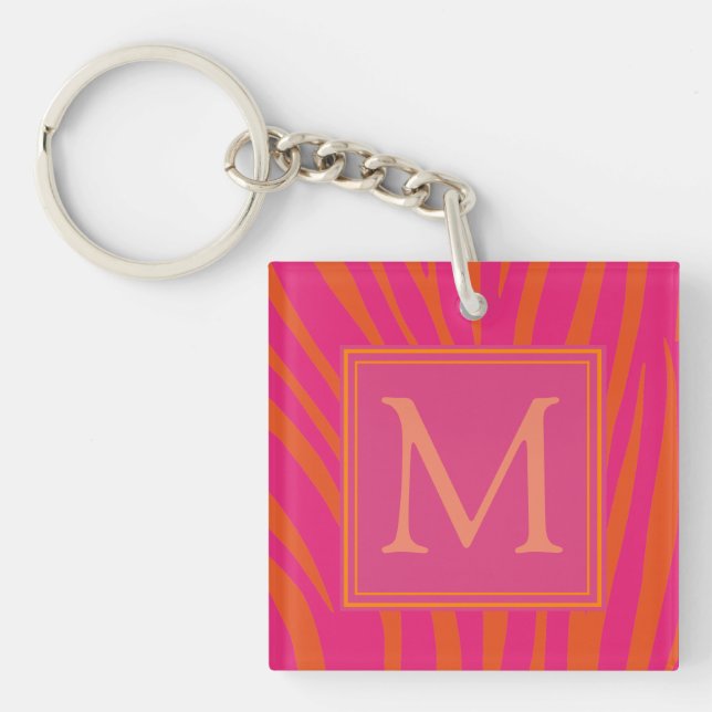 Rosa och orangea zebrarandiga monogram (Framsidan)
