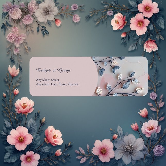  rosa och pärlton botaniska Gren bröllop Returadress Etikett (Skapare uppladdad)