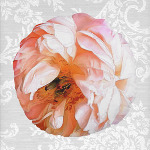 Rosa och Peach Peony Up Close and Personal Rund Kudde