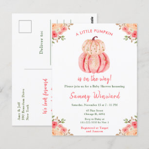Rosa och persika pumpor Baby Shower Vykort