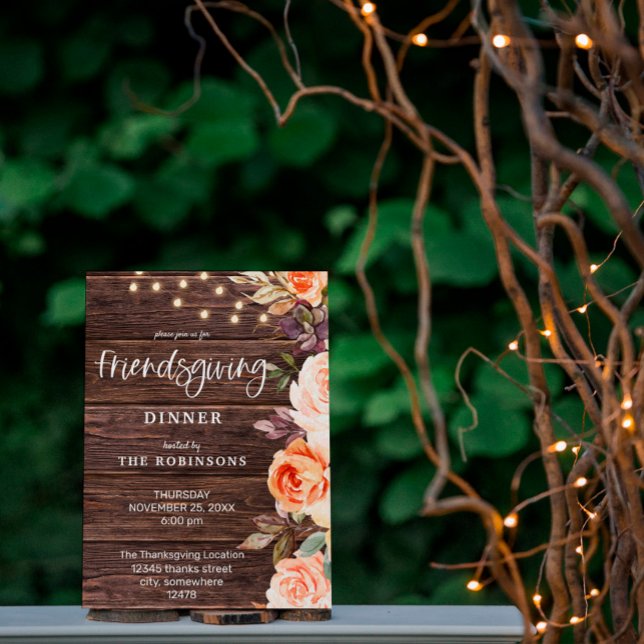Rosa och persiko-Blommigt med Ljus Friendsgiving Inbjudningar (Skapare uppladdad)