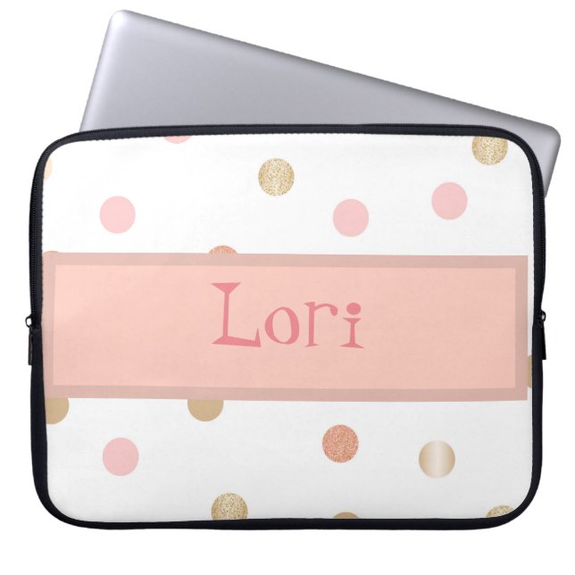 Rosa- och persiko-polka-punkt laptop fodral (Framsidan)