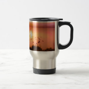 Rosa och persiko-sjö-solnedgång resemugg