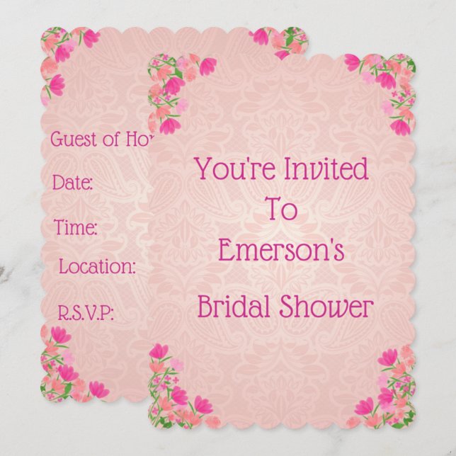 Rosa och persikofärgad Möhippa Inbjudningar (Fram/baksida)