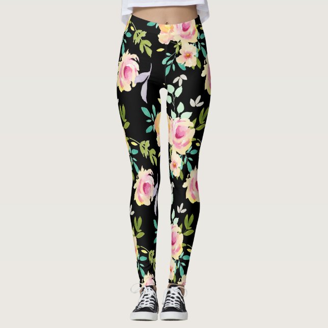 Rosa- och persikofärgsblommor leggings (Framsida)