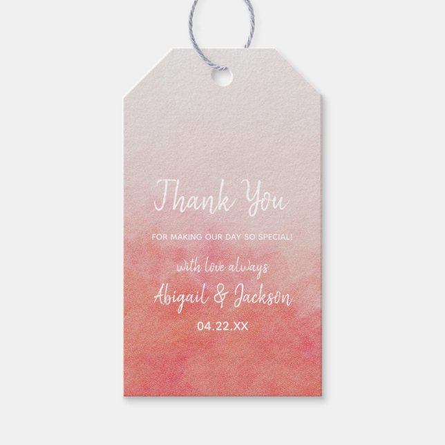  Rosa och persikofärgsfärg Bröllop Tack Presentetikett (Framsidan)