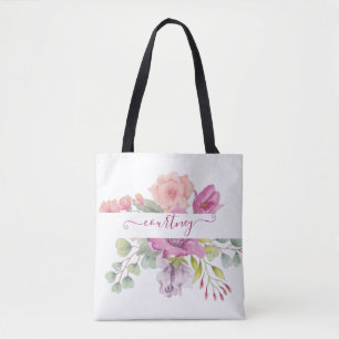Rosa och persikotonad vattenfärg blomster personli tygkasse
